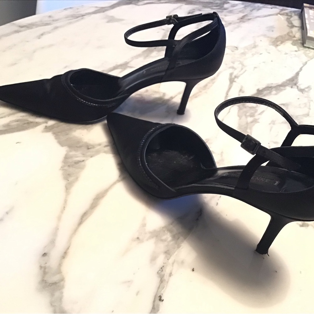 Ann Taylor Black Pointed-Toe Ankle-Strap Pumps